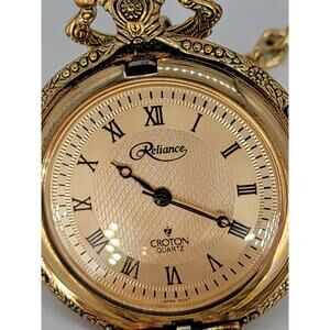 Thomas Edison Commemoration of The Light Bulb Pocket Watch Gold Finish Chain